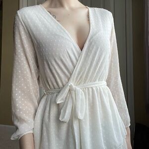 Elegant White Faux Wrap Dress